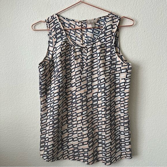 Banana Republic pink blue geometric rectangle white sleeveless tank top keyhole - Picture 1 of 6